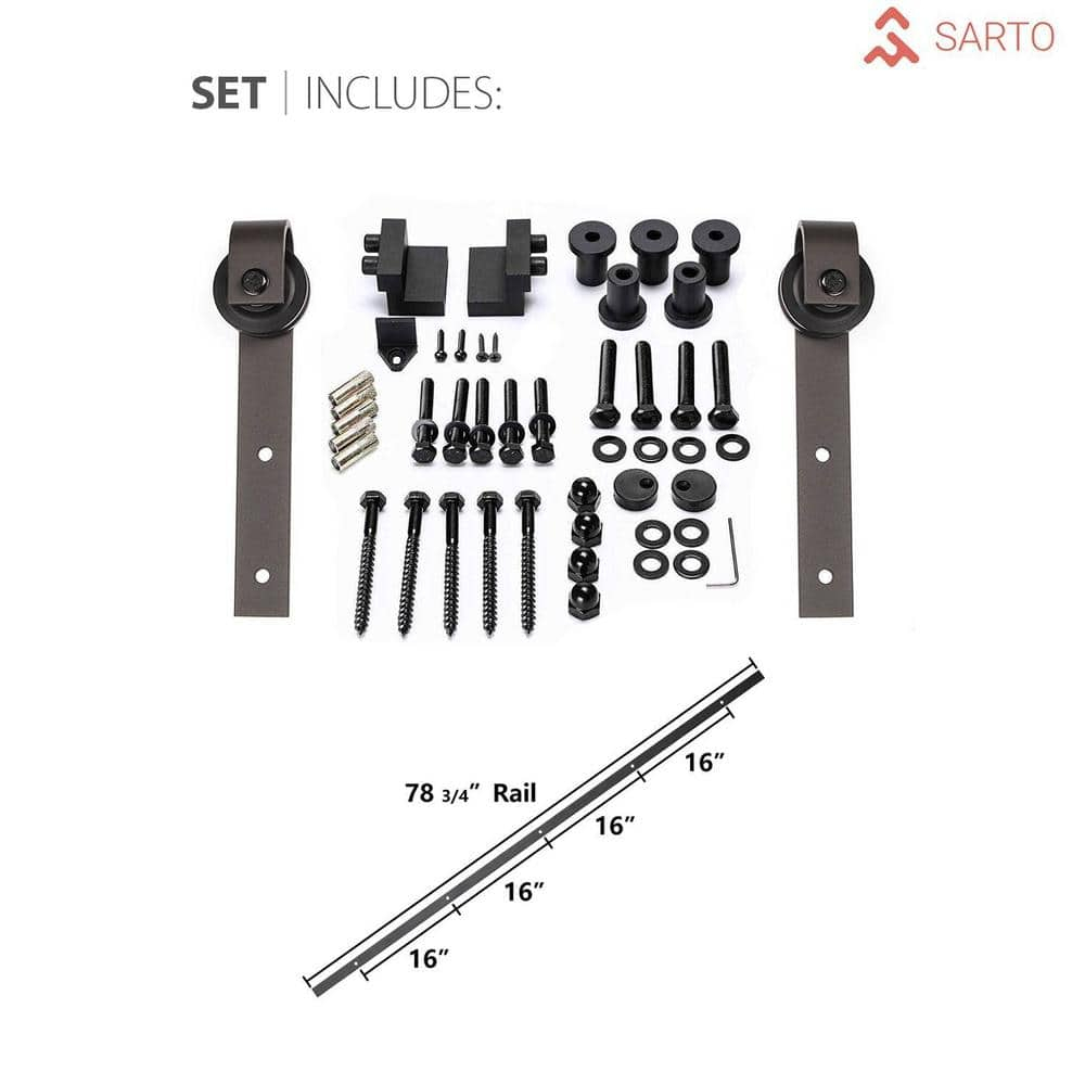 Sturdy Barn Door Frosted Glass | Veregio 7288 Matte Grey | 6.6FT Rail Hangers Heavy Hardware Set | Solid Panel Interior Doors-30" x 84"-Black Rail