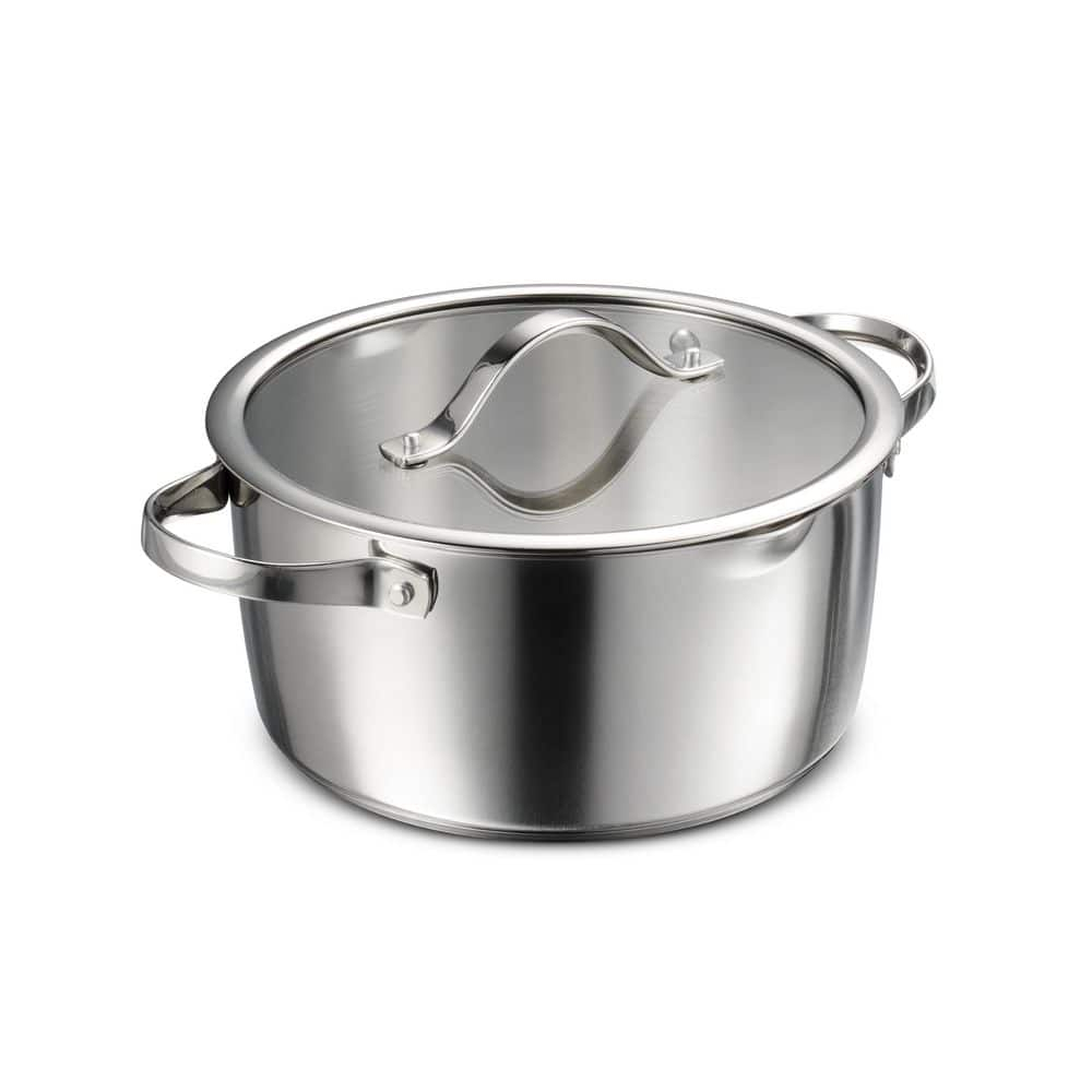 Tramontina Tempo Tri-Ply Base Stainless Steel 5-Quart Dutch Oven Pot with Glass Lid, Induction-Ready, Oven-Safe, Dishwasher-Safe
