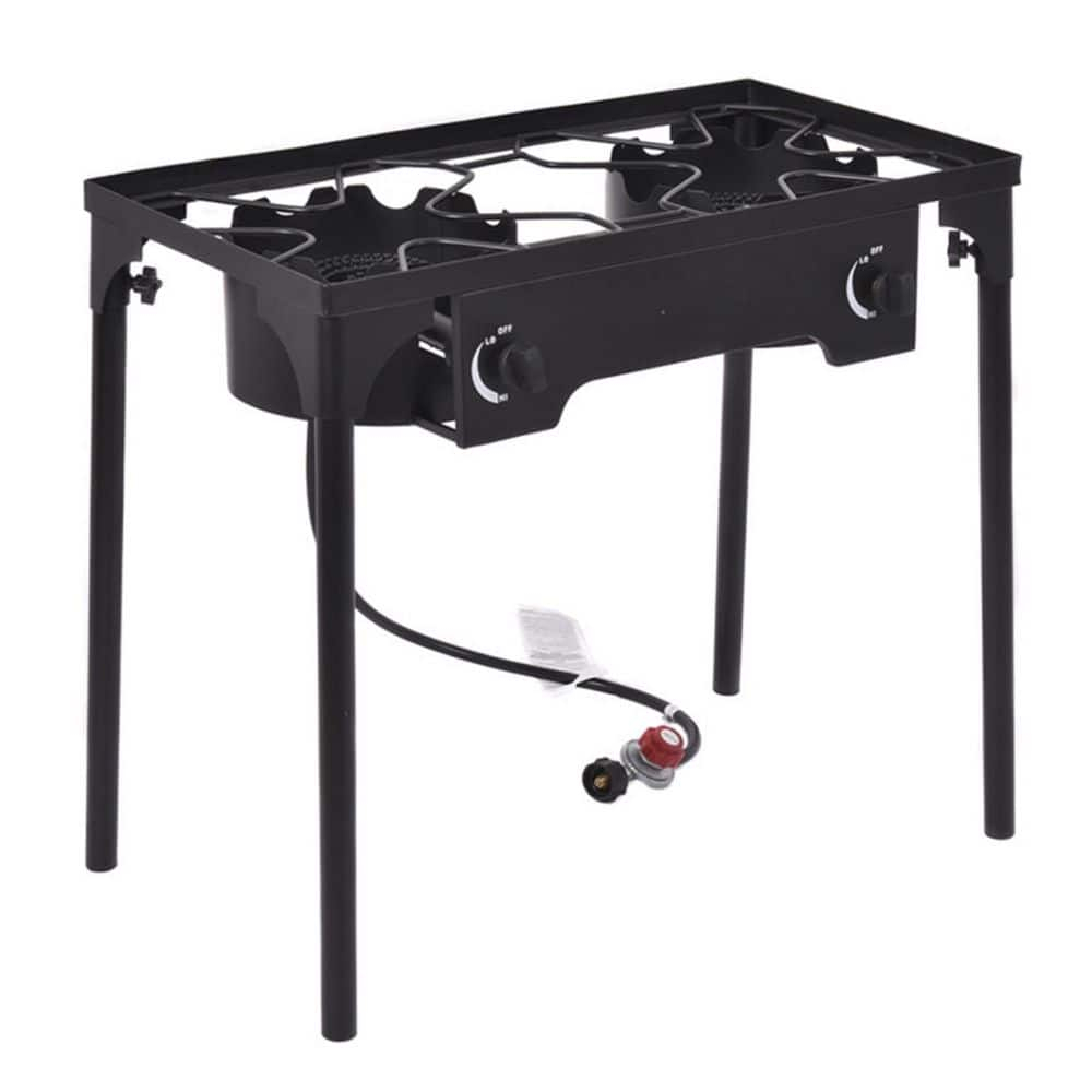 Black Metal Double Burner Gas Propane Outdoor Cooker
