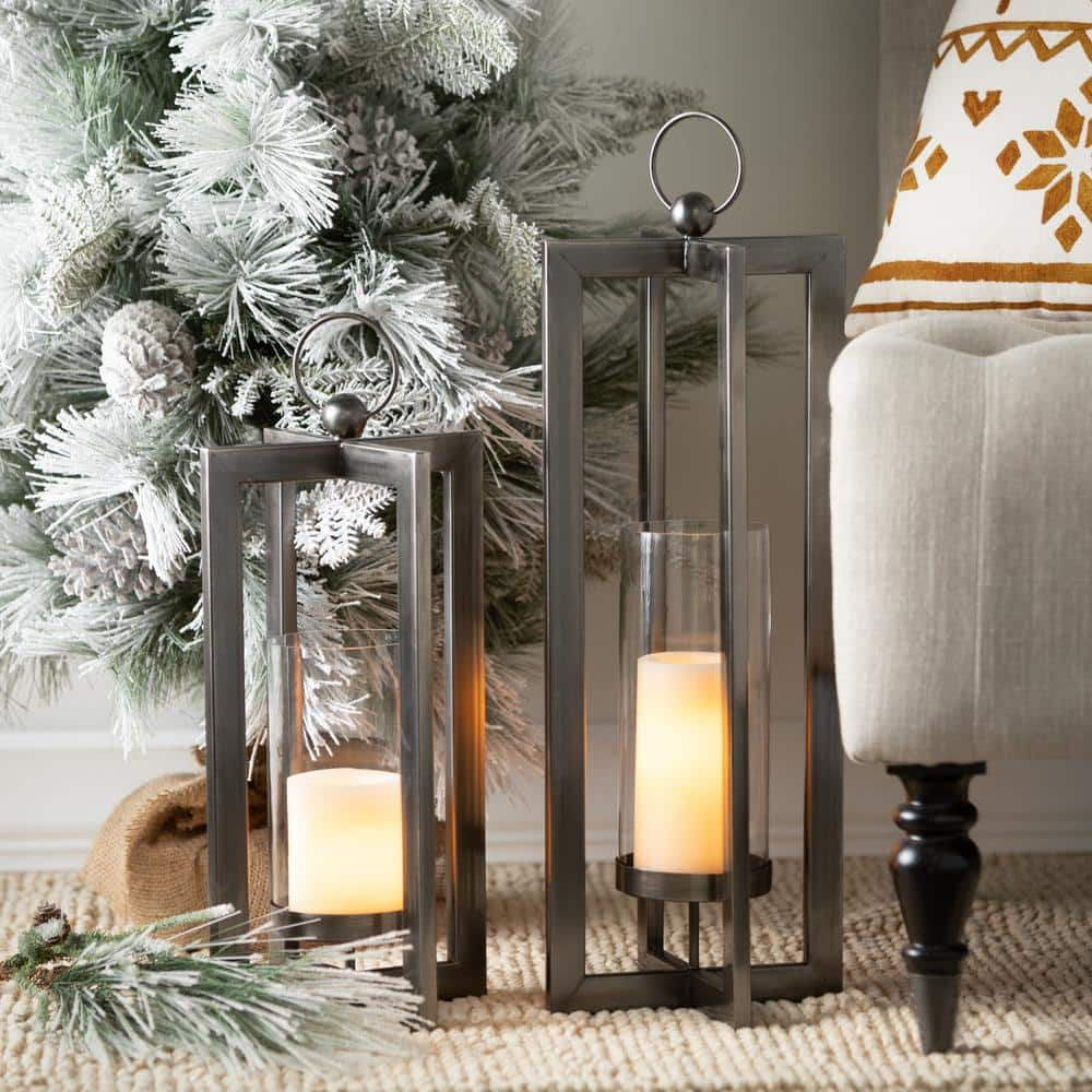 18"H and 23.5"H Sullivans Modern Industrial Lantern - Set of 2, Black