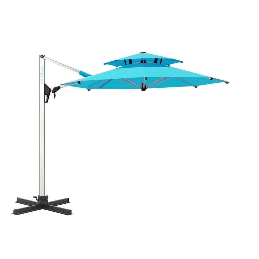 11' Blue Aluminum Patio Offset Cantilever Umbrella with 360° Rotation