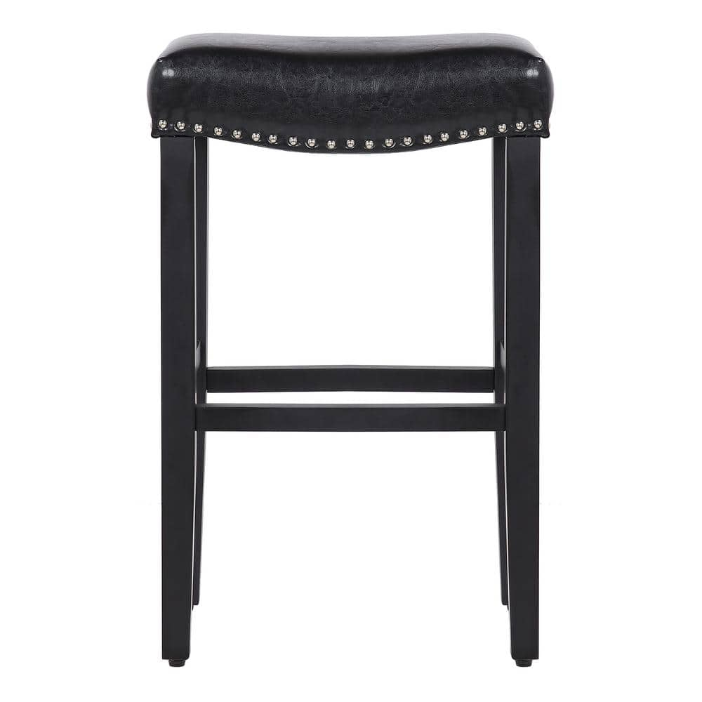 29" Inch Upholstered Backless Saddle Seat Counter Stool, Black/Leather