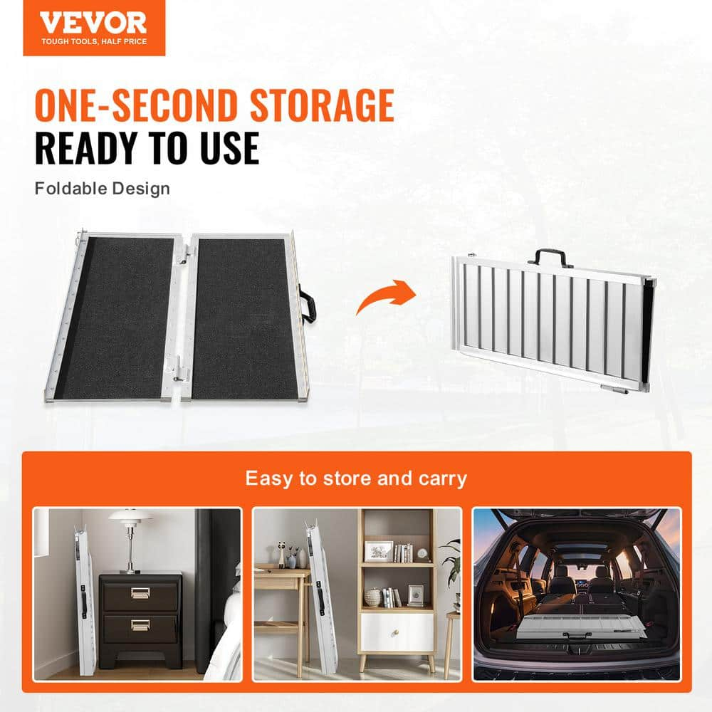VEVOR Portable Wheelchair Ramp - 3 ft, 800 lbs Capacity, Non-Slip Aluminum, Folding Threshold Ramp for Mobility Scooters, Suitable for Home Steps, Stairs, Doorways, Curbs