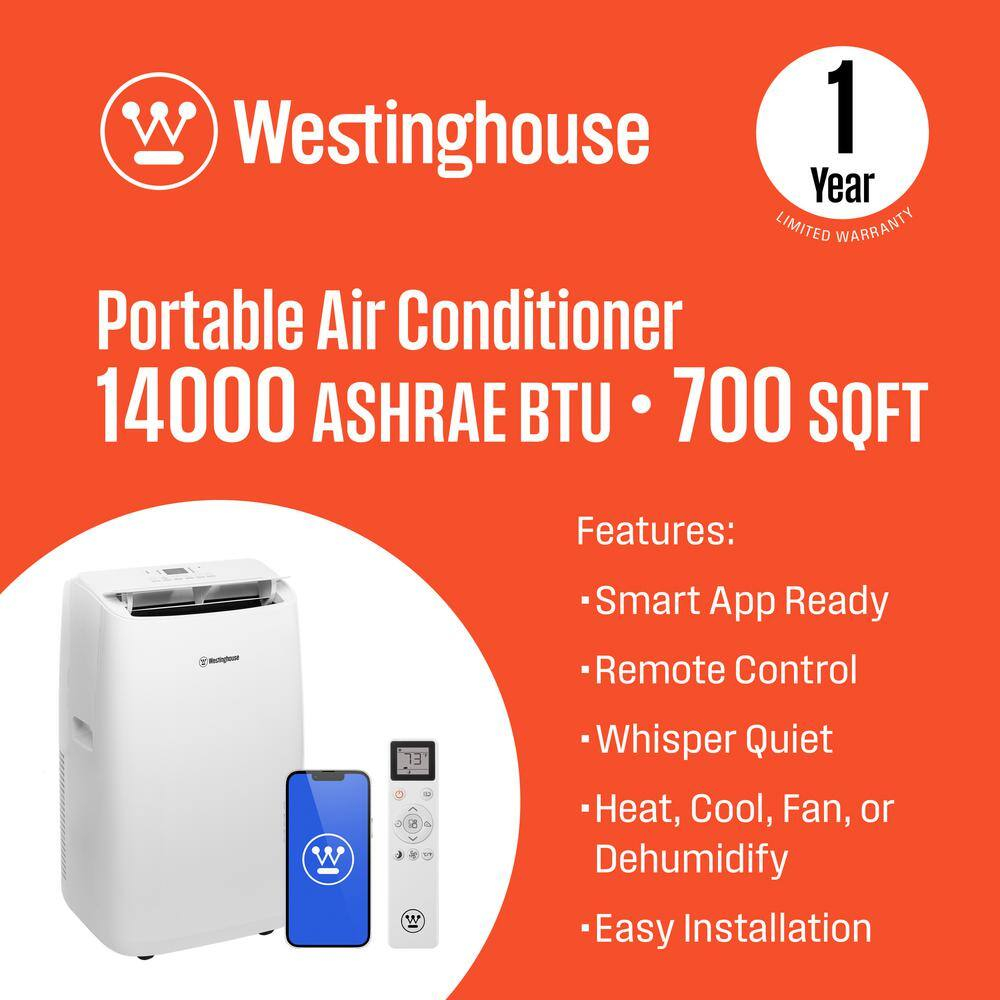 Westinghouse 14,000 BTU Portable Air Conditioner with Heat & Dehumidifier, Remote and Smart App