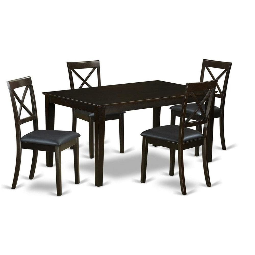 East West Furniture Capri 5-piece Dining Set with Leather Seat in Cappuccino