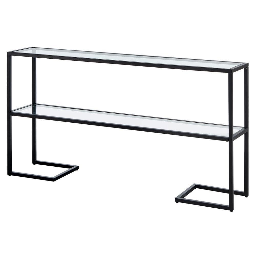 Evelyn&Zoe Errol 55" Wide Rectangular Console Table with Glass Top, Blackened Bronze