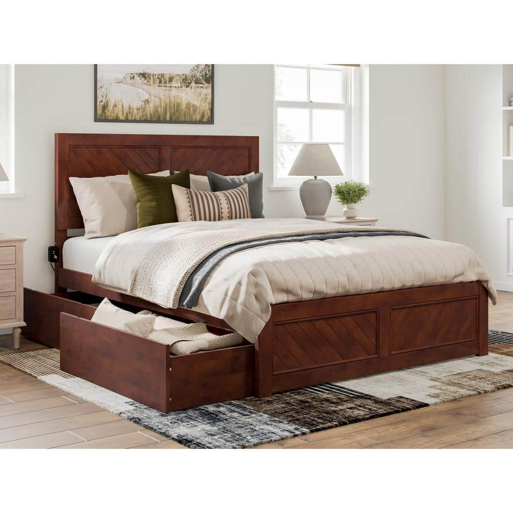AFI Canyon Walnut Solid Wood Platform Bed with Matching Footboard & Storage Drawers, Queen