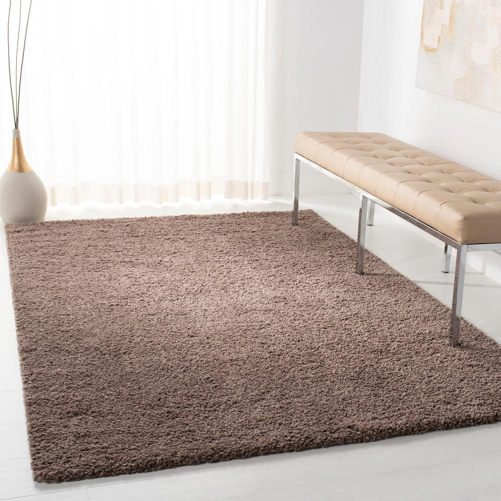 SAFAVIEH August Carlene Solid Plush Shag Area Rug, Taupe, 9' x 12'