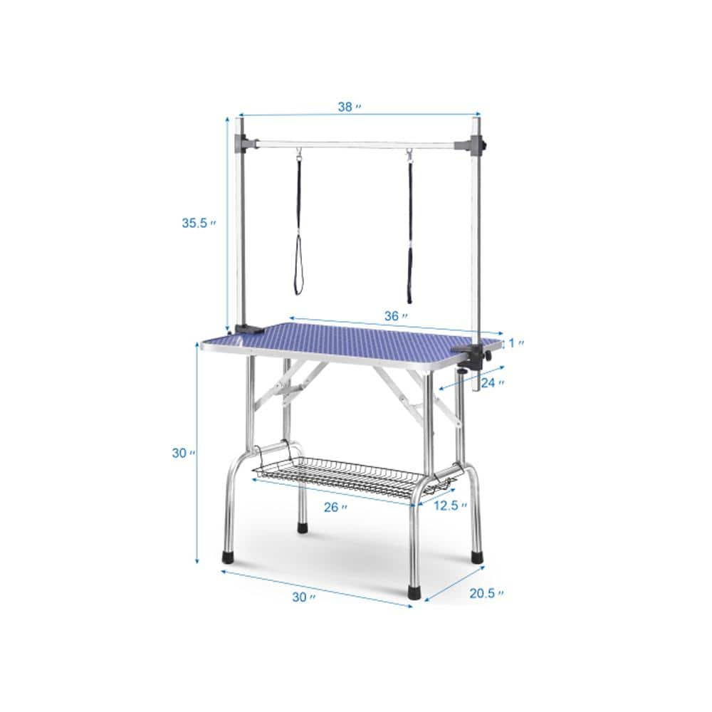 Blue Heavy-Duty Stainless Steel Folding Pet Grooming Table