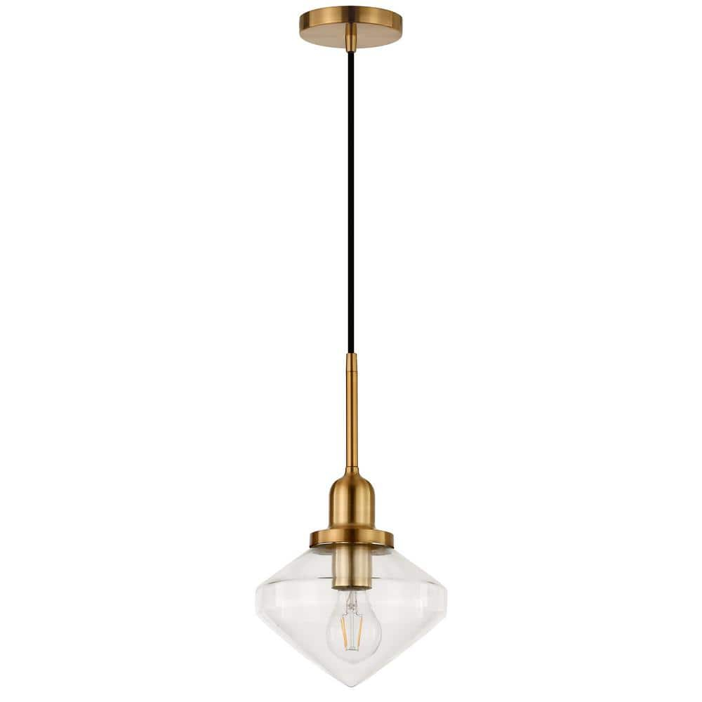 Evelyn&Zoe 8" Brass Metal/Glass Pendant