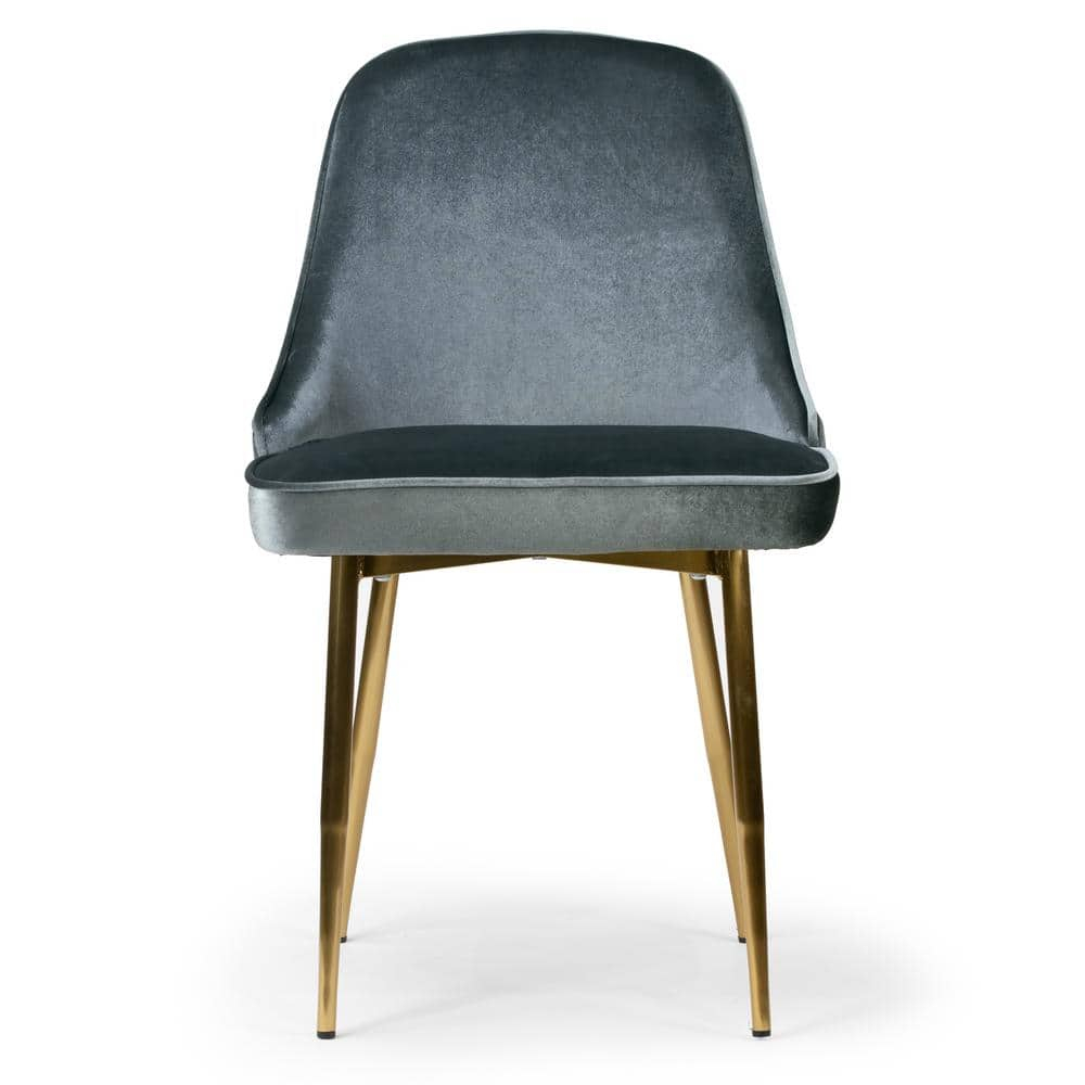 Glamour Home Set of 2 Alpha Grey Velvet Chair with Brushed Golden Steel Legs