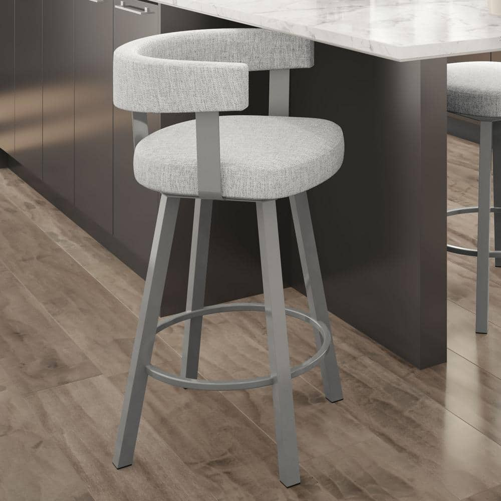 Amisco Parker 26 In. Swivel Counter Stool - Grey White Polyester / Metallic Grey Metal
