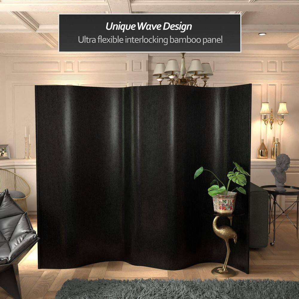 Red Lantern 6 ft. Tall Bamboo Wave Screen - Black
