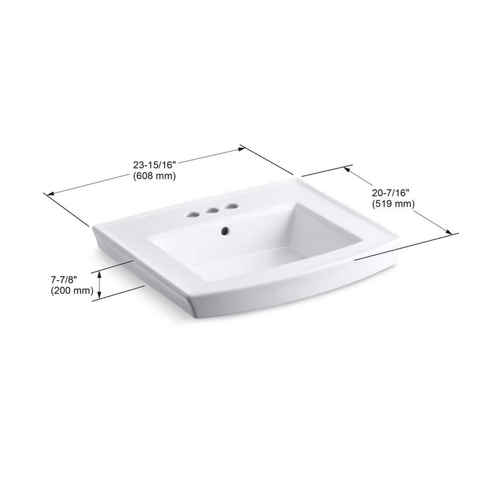 Archer® Vitreous China Rectangular Pedestal Bathroom Sink with Overflow