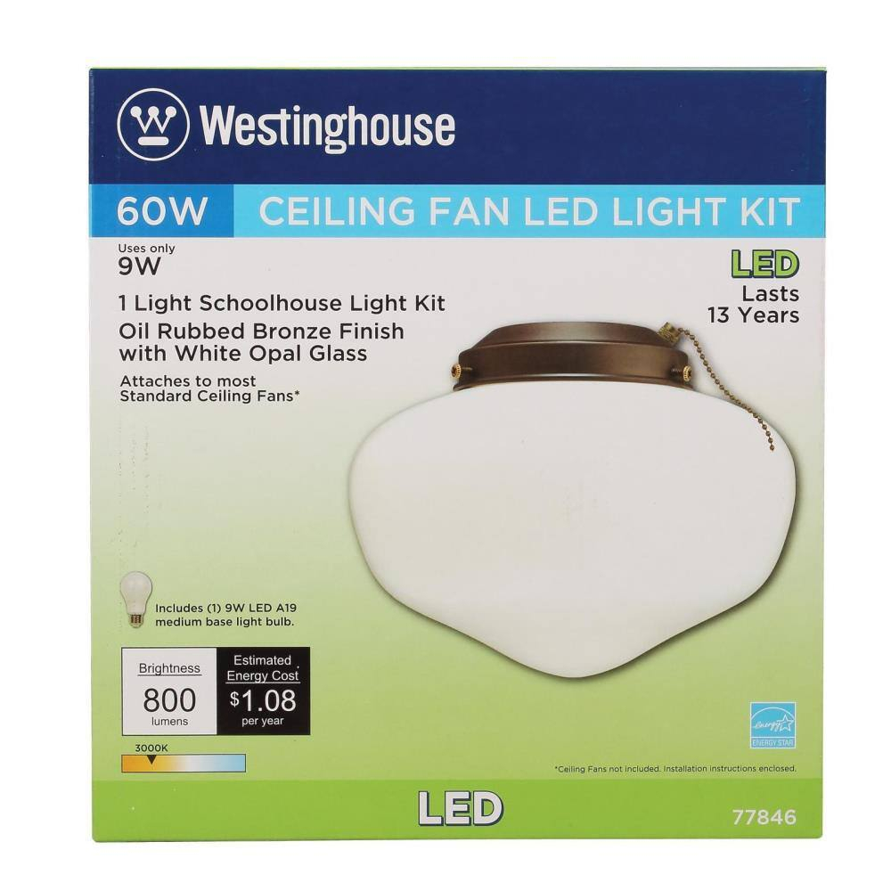 Westinghouse Oil Rubbed Bronze White Schoolhouse Ceiling Fan Light Kit