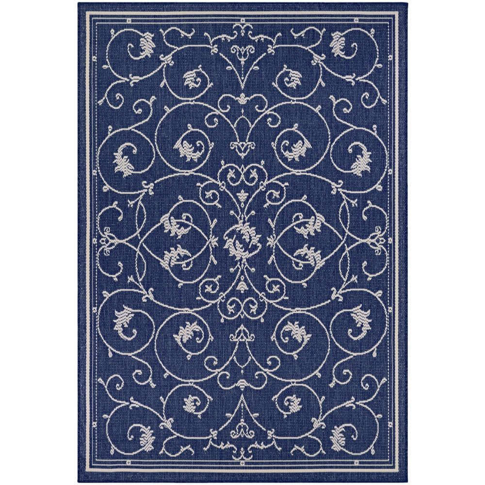 Couristan Recife Veranda Indoor / Outdoor Area Rug, Ivory- Indigo Blue, 3'9" x 5'5"
