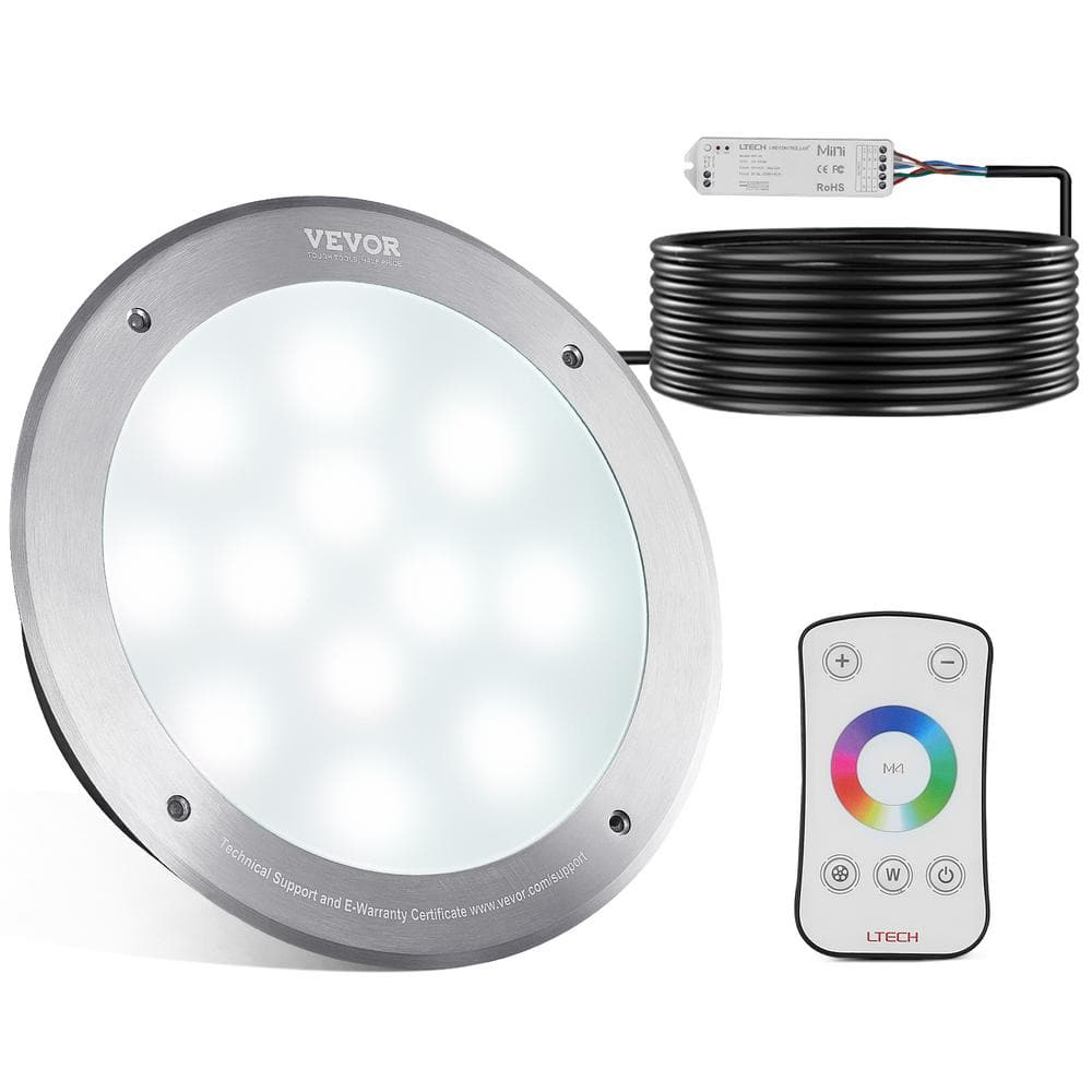 HCY 12V LED Pool Light, 10 Inch 40W, RGBW Color Changing Inground Swimming Pool Spa Light Underwater, with 50 FT Cord Remote Control, Fit for 10 in Large Wet Niches, IP68 & Tested to UL Standards