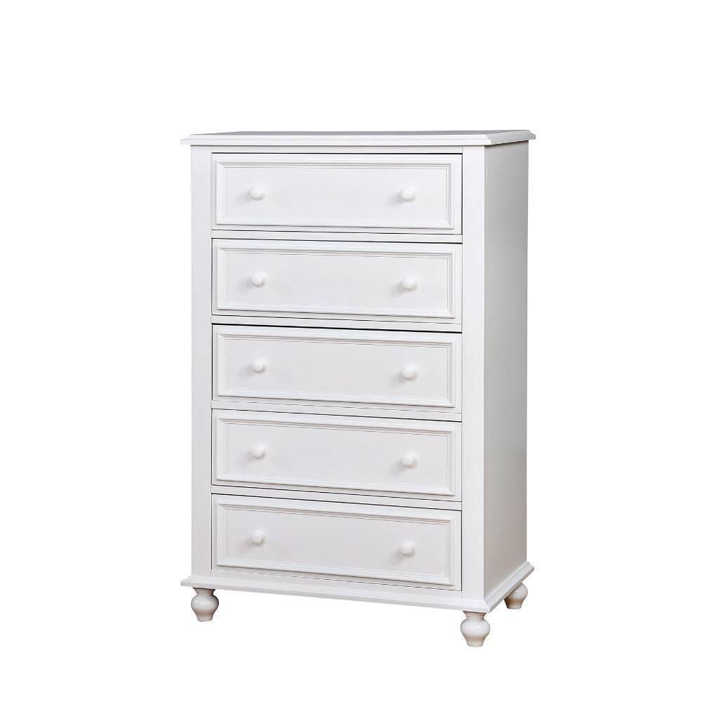 Benzara BM165991 Wooden 5 Drawers Chest, White - 50 x 32 x 17 in.