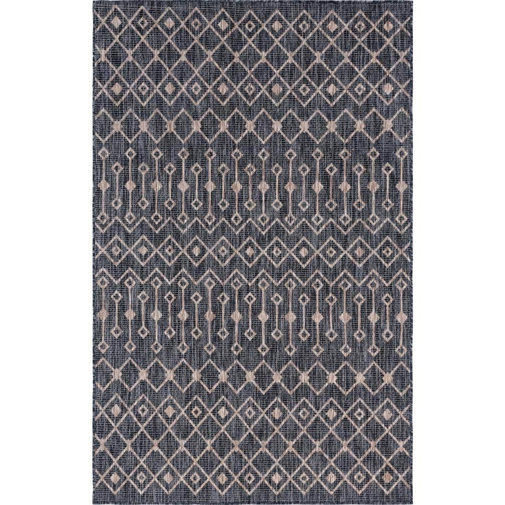 Charcoal Gray Trellis 6' x 9' Synthetic Outdoor Rug