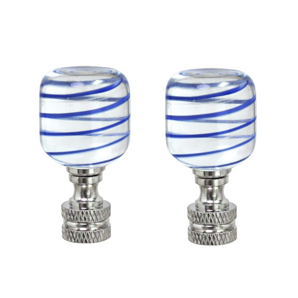 Aspen Creative 24011-12, 2 Pack Clear with Blue Line Glass Lamp Nickel Finish, 2" Tall Finial, Clear & Blue