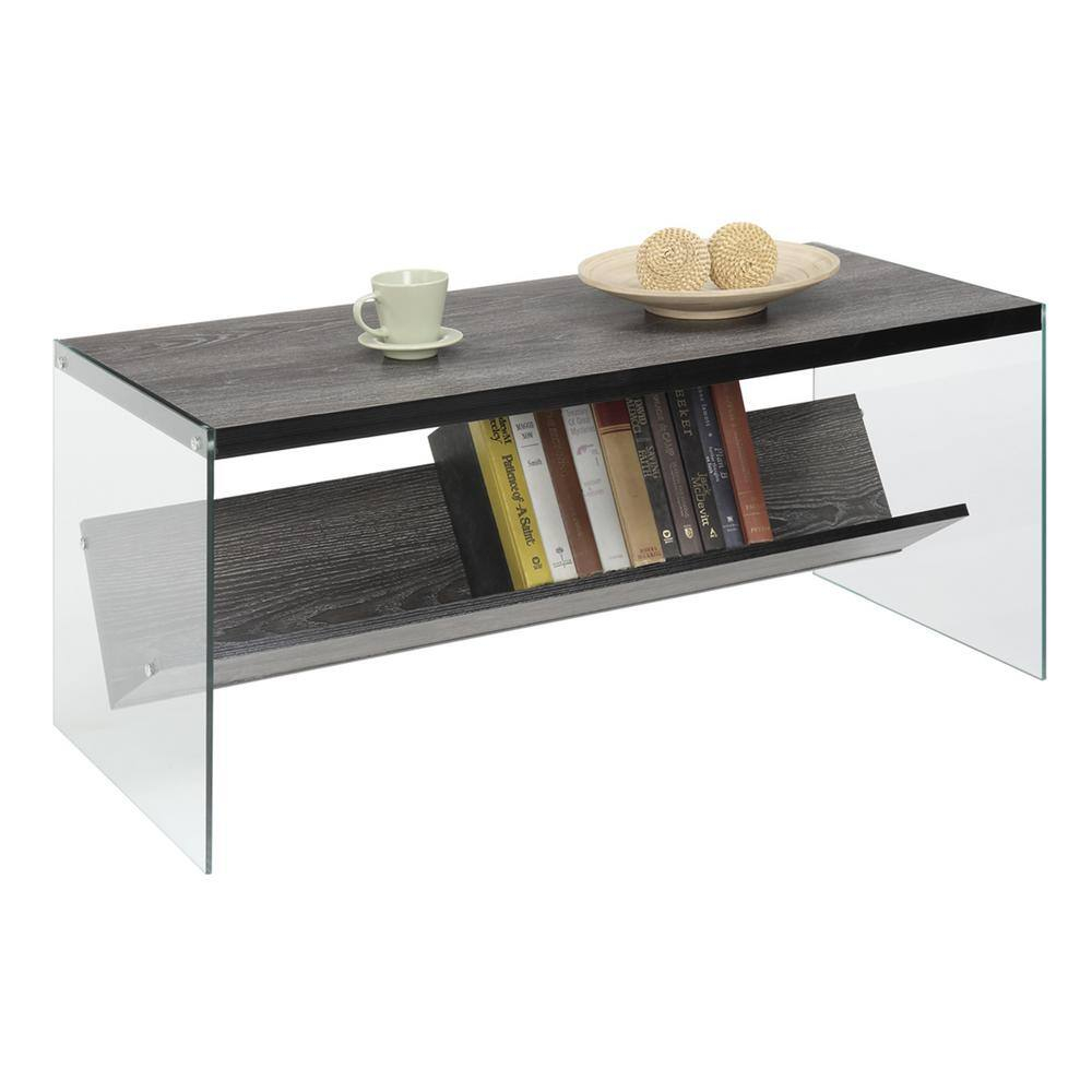 Convenience Concepts SoHo Glass Coffee Table with Shelf, Weathered Gray/Glass