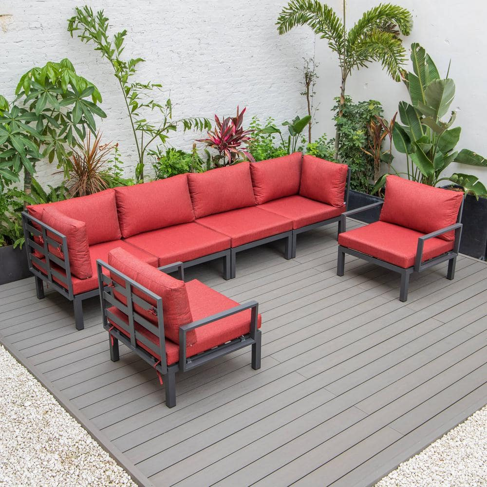 LeisureMod Hamilton 6-Piece Aluminum Patio Conversation Set With Cushions