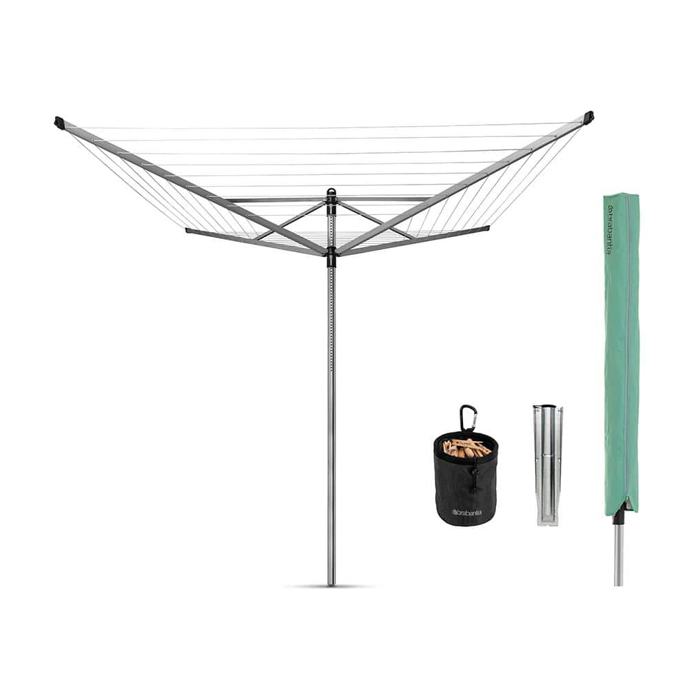 Brabantia Adjustable Gray Steel Outdoor Rotary Clothesline with Accessories
