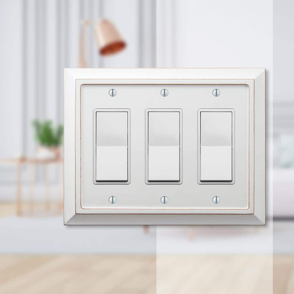 Amerelle 4040RRRDW Moderne Wallplate 3 Rocker Wood Distressed White 1-Pack