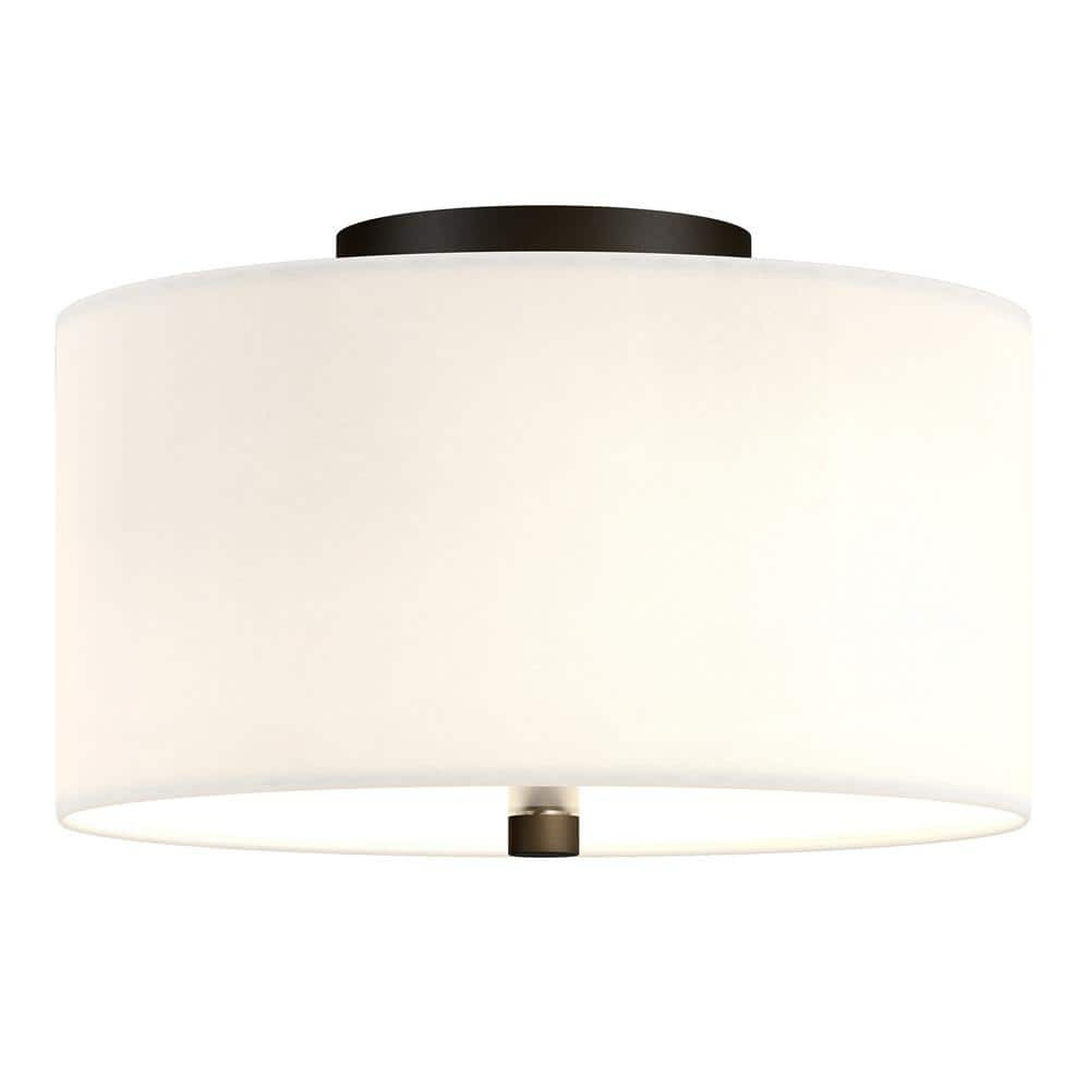 Evelyn&Zoe Ellis 12" Flush Mount with Fabric Shade in Matte Black/White