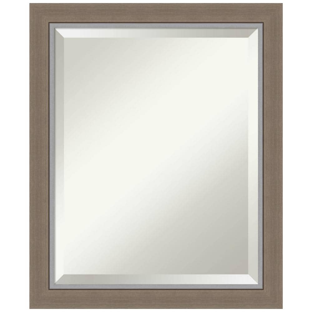 Amanti Art Beveled Bathroom Wall Mirror - Eva Narrow Frame Eva Brown Narrow Outer Size: 19 x 23 in Silver, Brown