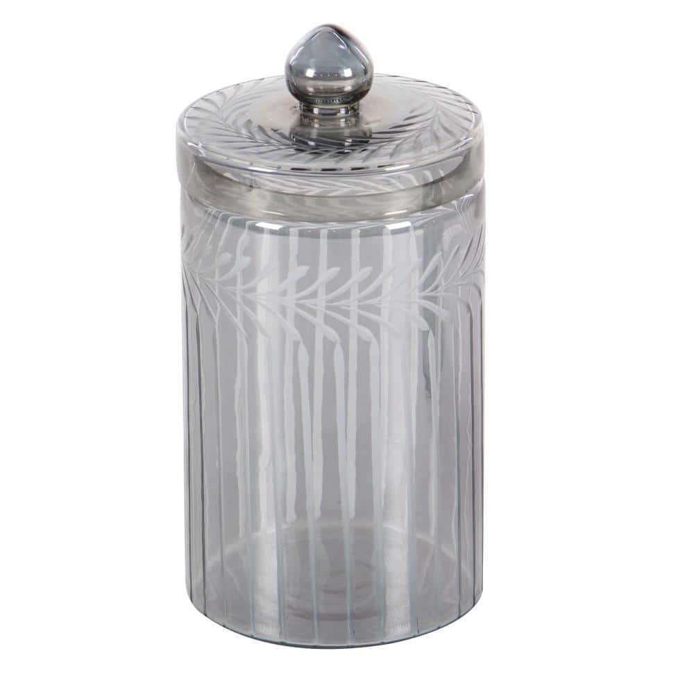 DecMode 7", 10"H Gray Glass Handmade Decorative Jars, 2-Pieces