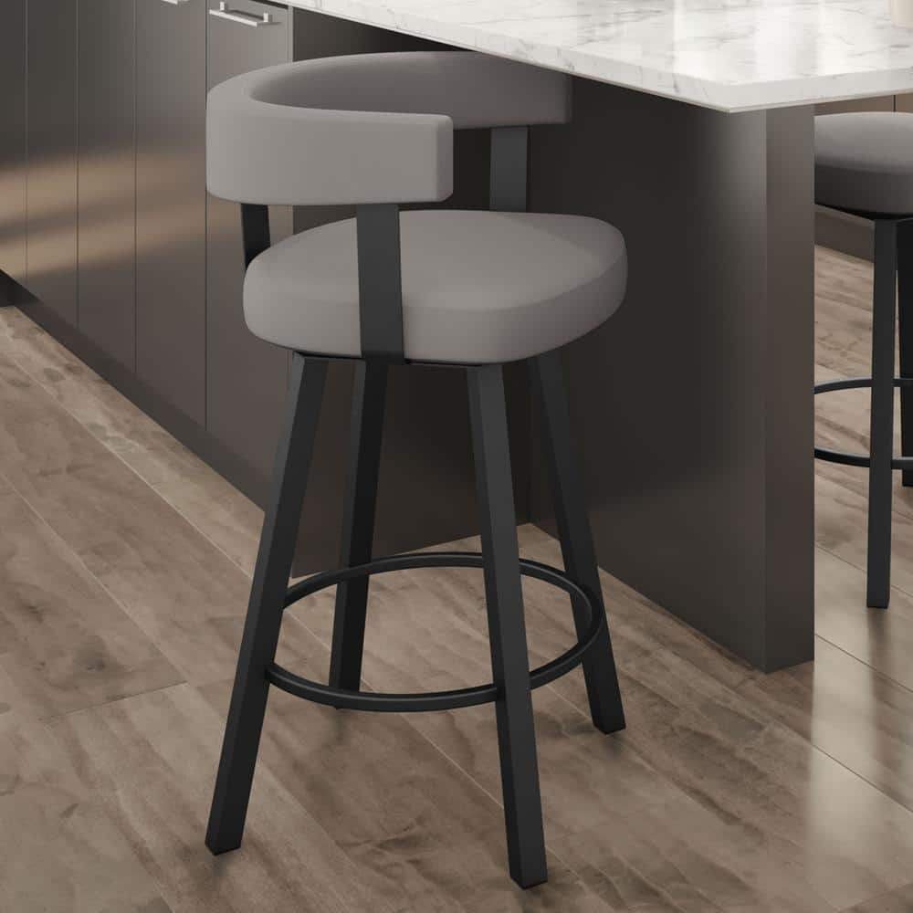 Amisco Parker 26 In. Swivel Counter Stool - Taupe Grey Faux Leather / Black Metal