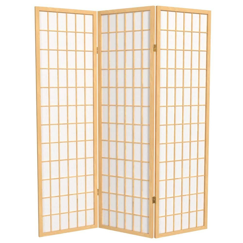 Oriental Furniture 5 Ft Tall Window Pane Shoji Screen, Natural color, 3 panel