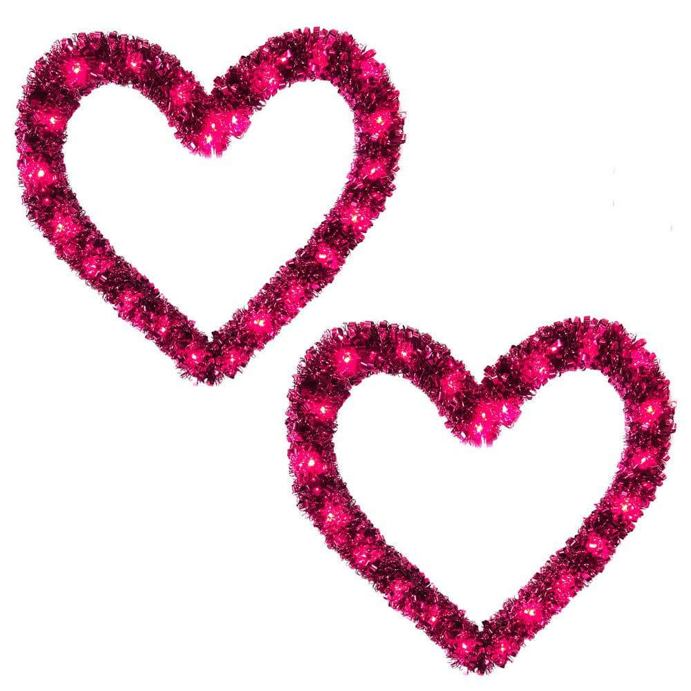 Brite Star 12 x 12 Inch Lighted Heart Tinsel Wreath, Red/Pink
