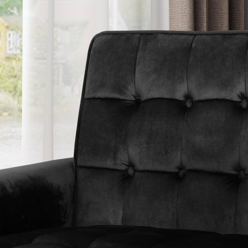 Bourchier Modern Glam Button Tufted Black Velvet Armchair with Waffle Stitching