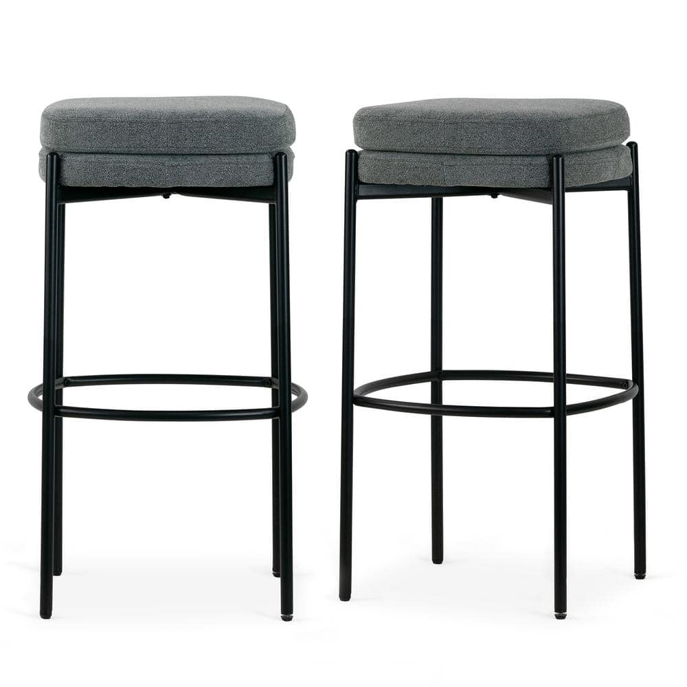 Glamour Home Avril 30" Fabric & Iron Bar Stool in Gray/Black (Set of 2)