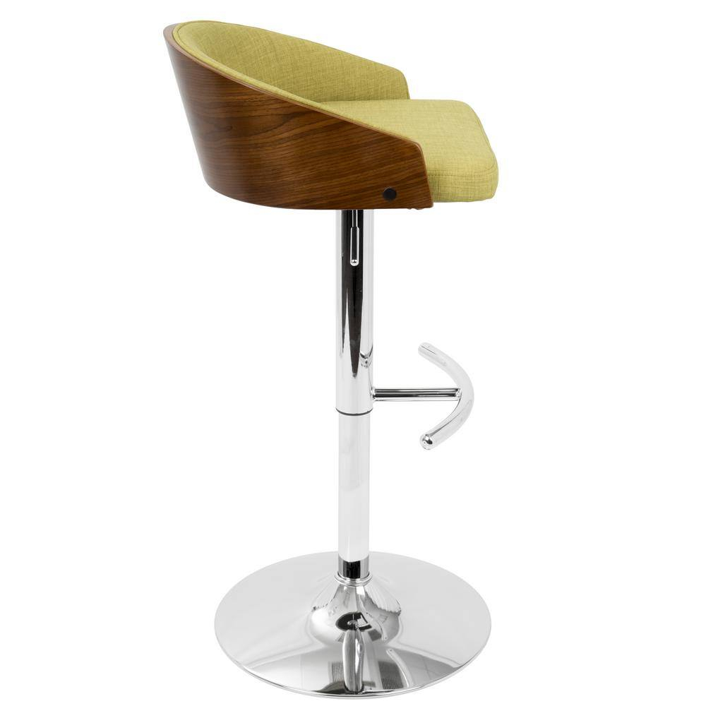Shiraz Mid-Century Modern Adjustable Barstool in Walnut and Green by LumiSource