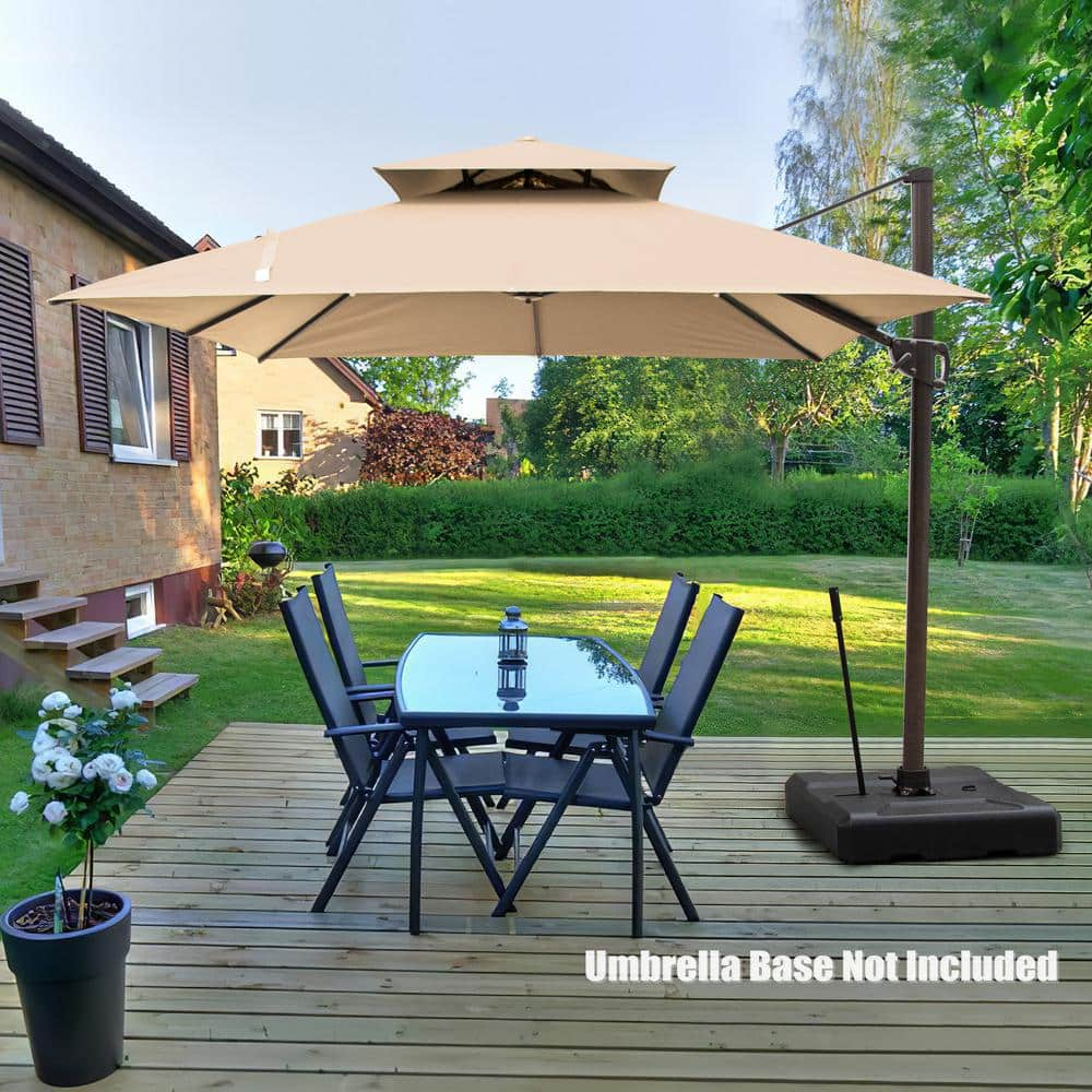 Pellebant Patio Deluxe 10 x 10 ft Tan Outdoor Square Double Top Cantilever Umbrella