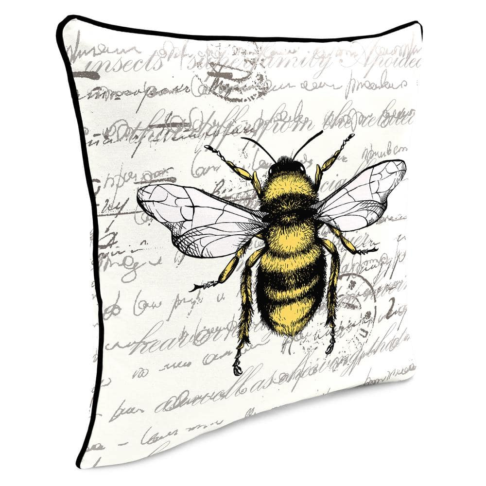 Jordan Manufacturing 16" x 16" Bee Script Cream Novelty Square Outdoor Throw Pillow with Welt
