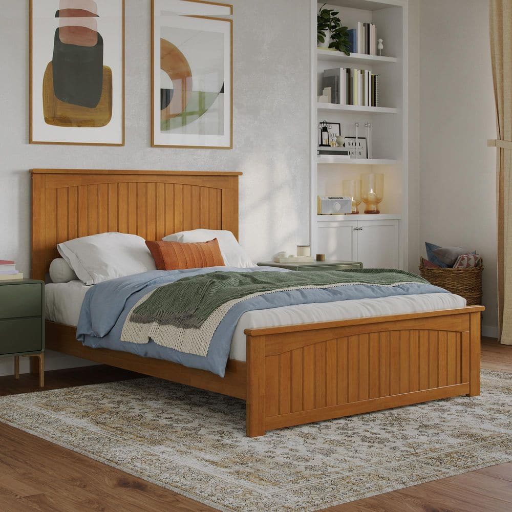 AFI Naples Full Solid Wood Low Profile Platform Bed with Matching Footboard, Light Toffee