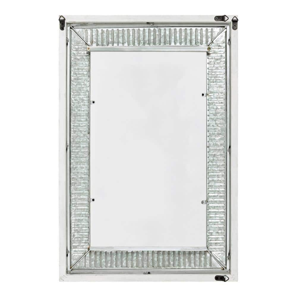 Kate and Laurel Deely Farmhouse Wall Mirror, 27 x 39, White and Silver, Rustic Wall Decor with Galvanized Metal Frame