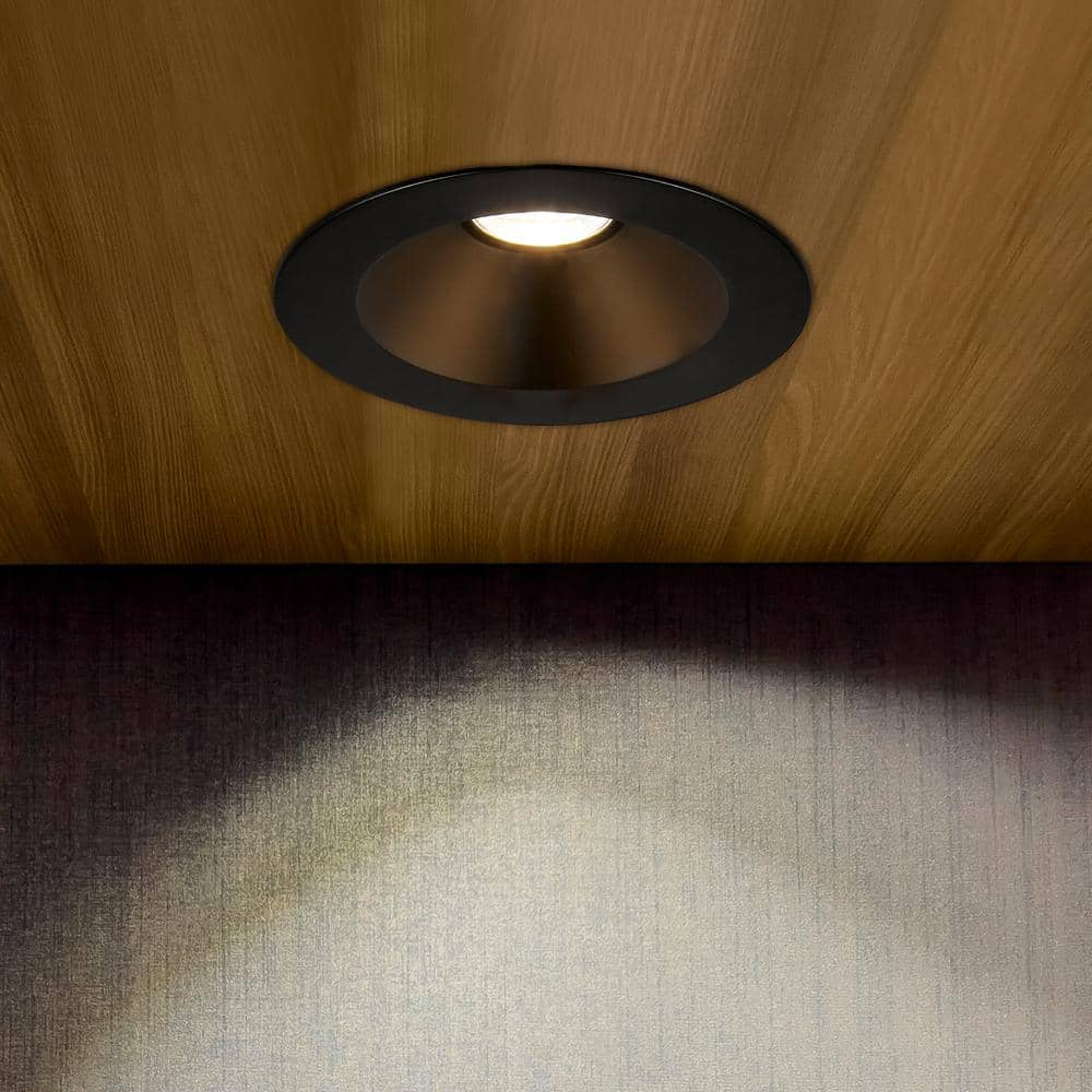 Maxxima 6” Ultra-Thin Recessed Anti-Glare LED Downlight, Canless IC Rated, 1200 Lumens, 5 Color Temperature Select 2700K/3000K/3500K/4000K/5000K, Dimmable, Black Trim, 90 CRI, 5CCT Slim J-Box Included