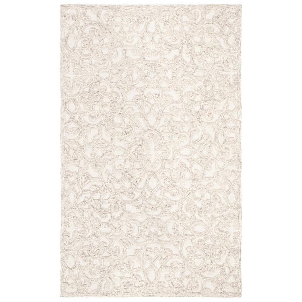 SAFAVIEH Trace Bryan Geometric Floral Wool Area Rug, Camel/Ivory, 2'6" x 4'