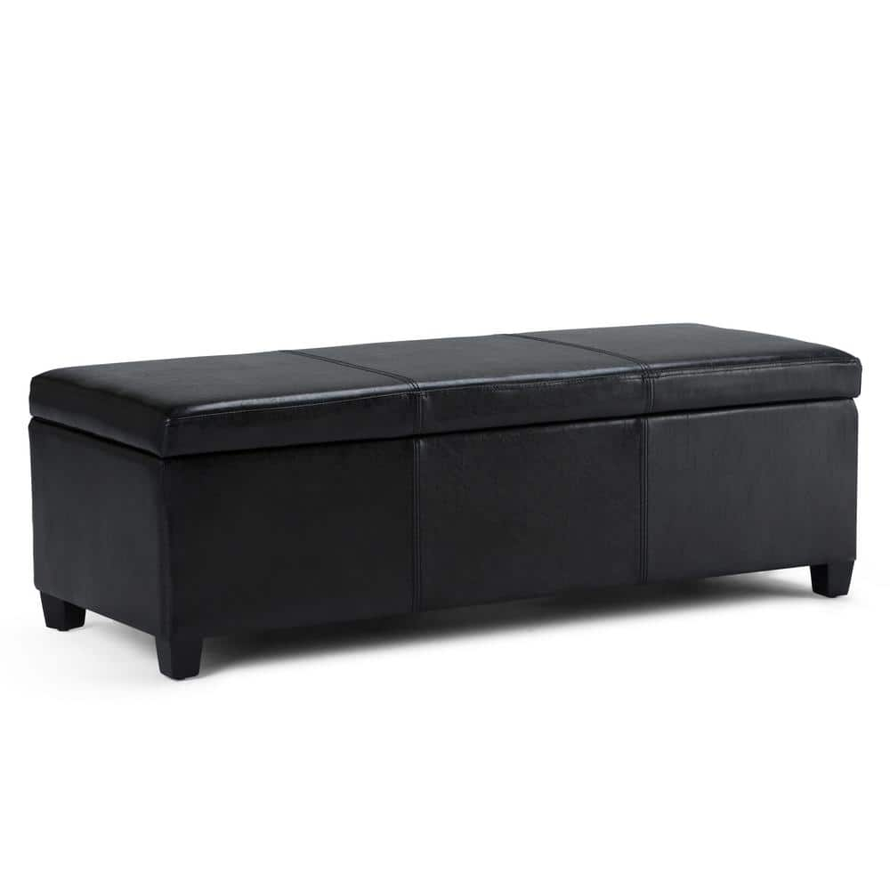 Simpli Home Avalon Storage Ottoman Bench In Midnight Black Vegan Faux Leather
