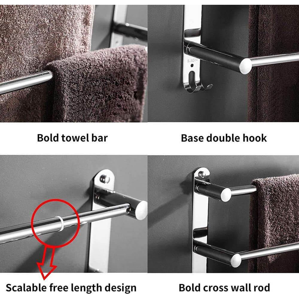 Towel Bars Hanger Freely Retractable 20-30 Inche Stainless Steel 304 Bath Rack Strong 3M Adhesive Bathroom Wall Free mounting Hole-Installing washroom Kitchen Space Saving 3 Bars