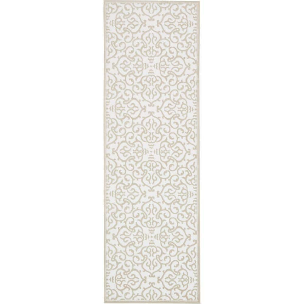 Unique Loom Rushmore Collection Area Rug - Johnson (3' x 9' 10" Runner Snow White/Beige)