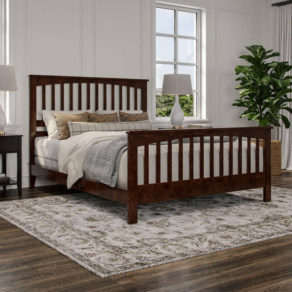 Brooklyn Queen Wood Foundation Bed with Matching Footboard in Walnut