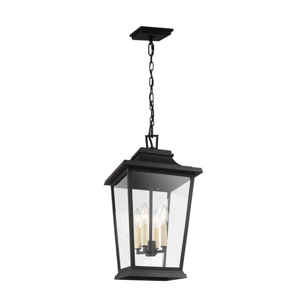 Warren Textured Black Clear Glass 4-Light Outdoor Pendant