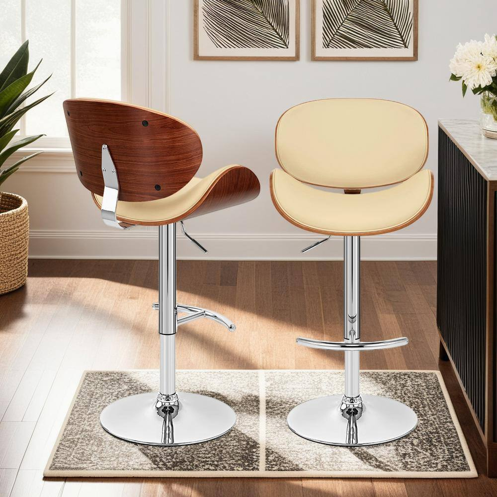 Armen Living Naples Mid-Century Faux Leather Bar Stool in Cream