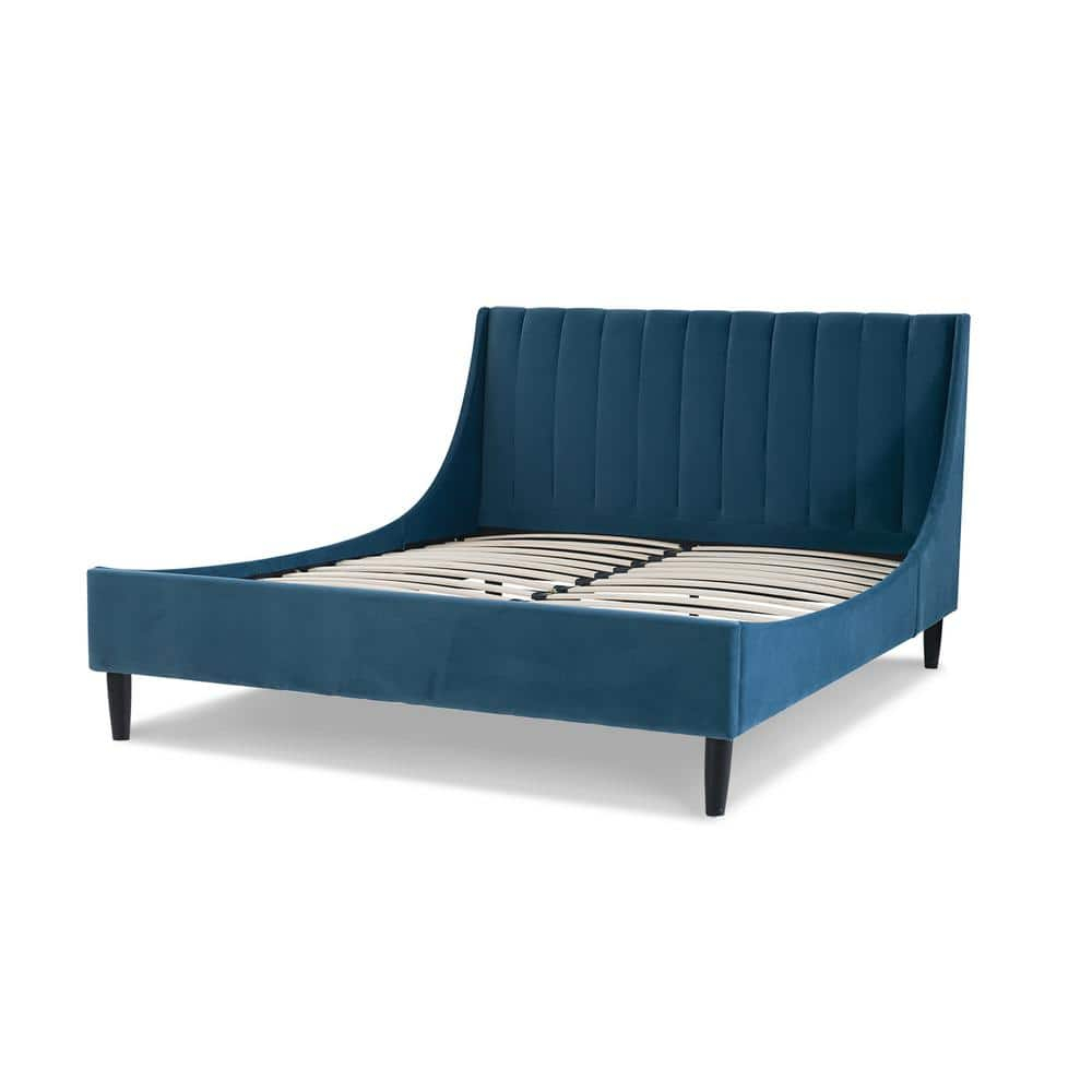 Sandy Wilson Home Aspen Tufted Headboard Platform Bed Queen Satin Teal Velvet